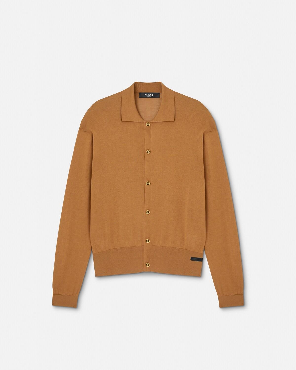 Silk-Cotton Knit Polo Cardigan