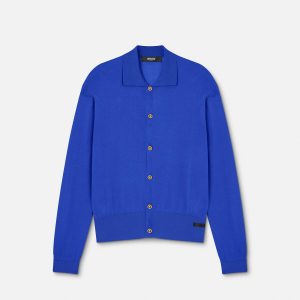 Silk-Cotton Knit Polo Cardigan