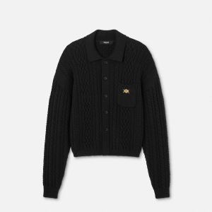 Mixed-Stitch Wool Knit Sweater