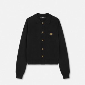Cashmere-Cotton Knit Polo Cardigan