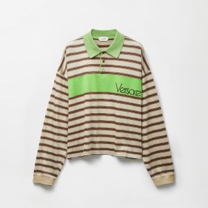 Embroidered Logo Striped Intarsia Cotton Polo