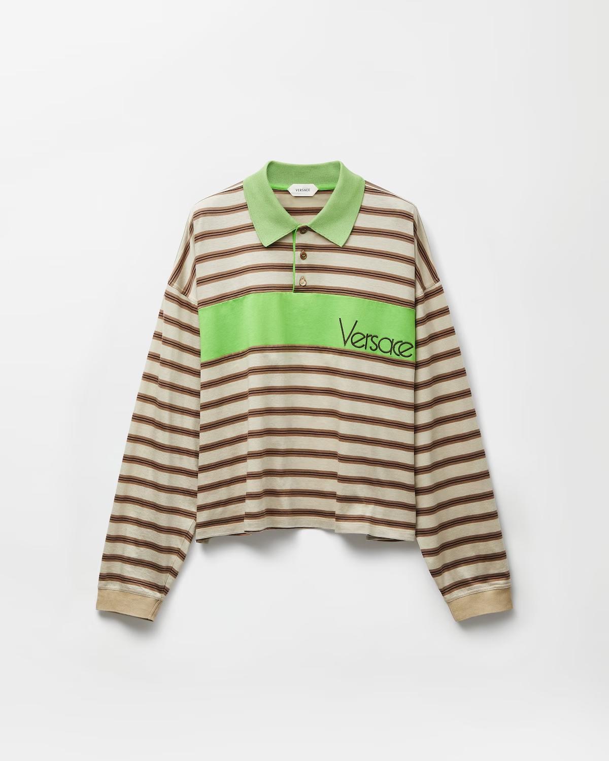 Embroidered Logo Striped Intarsia Cotton Polo