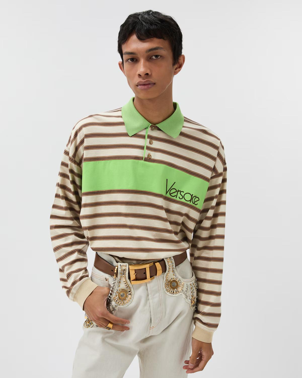 Embroidered Logo Striped Intarsia Cotton Polo - Image 2