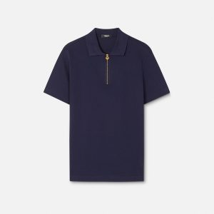 Embroidered Cotton-Piqu?? Half-Zip Polo