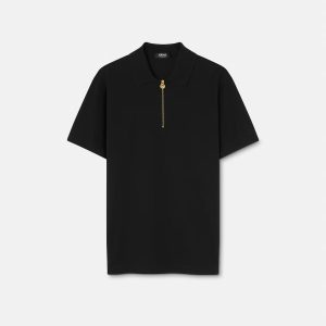 Embroidered Cotton-Piqu?? Half-Zip Polo