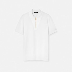 Embroidered Cotton-Piqu?? Half-Zip Polo