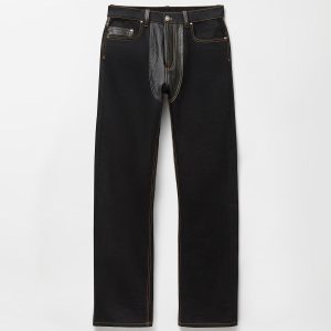 Denim & Leather Straight Jeans
