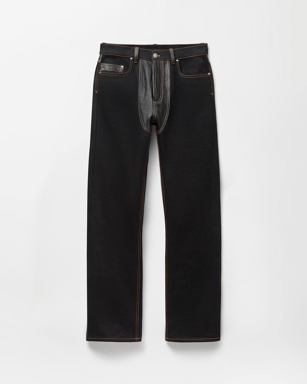 Denim & Leather Straight Jeans