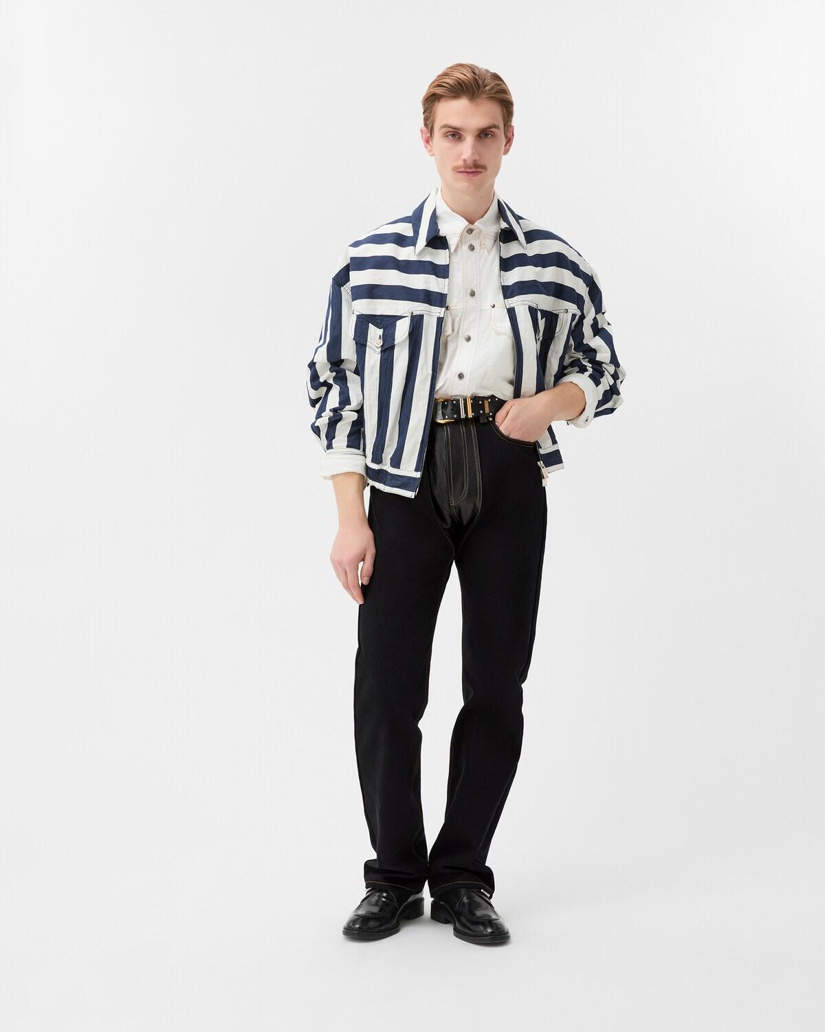 Denim & Leather Straight Jeans - Image 2