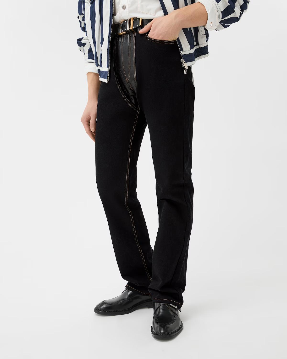 Denim & Leather Straight Jeans - Image 4