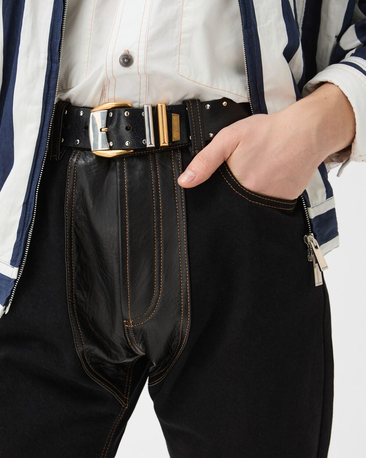 Denim & Leather Straight Jeans - Image 5
