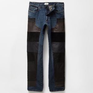 Leather Patchwork Straight Jeans