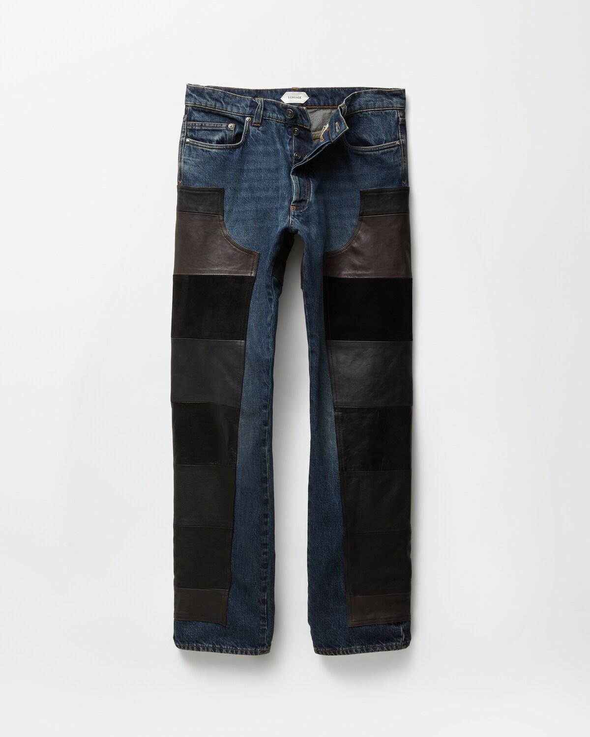 Leather Patchwork Straight Jeans