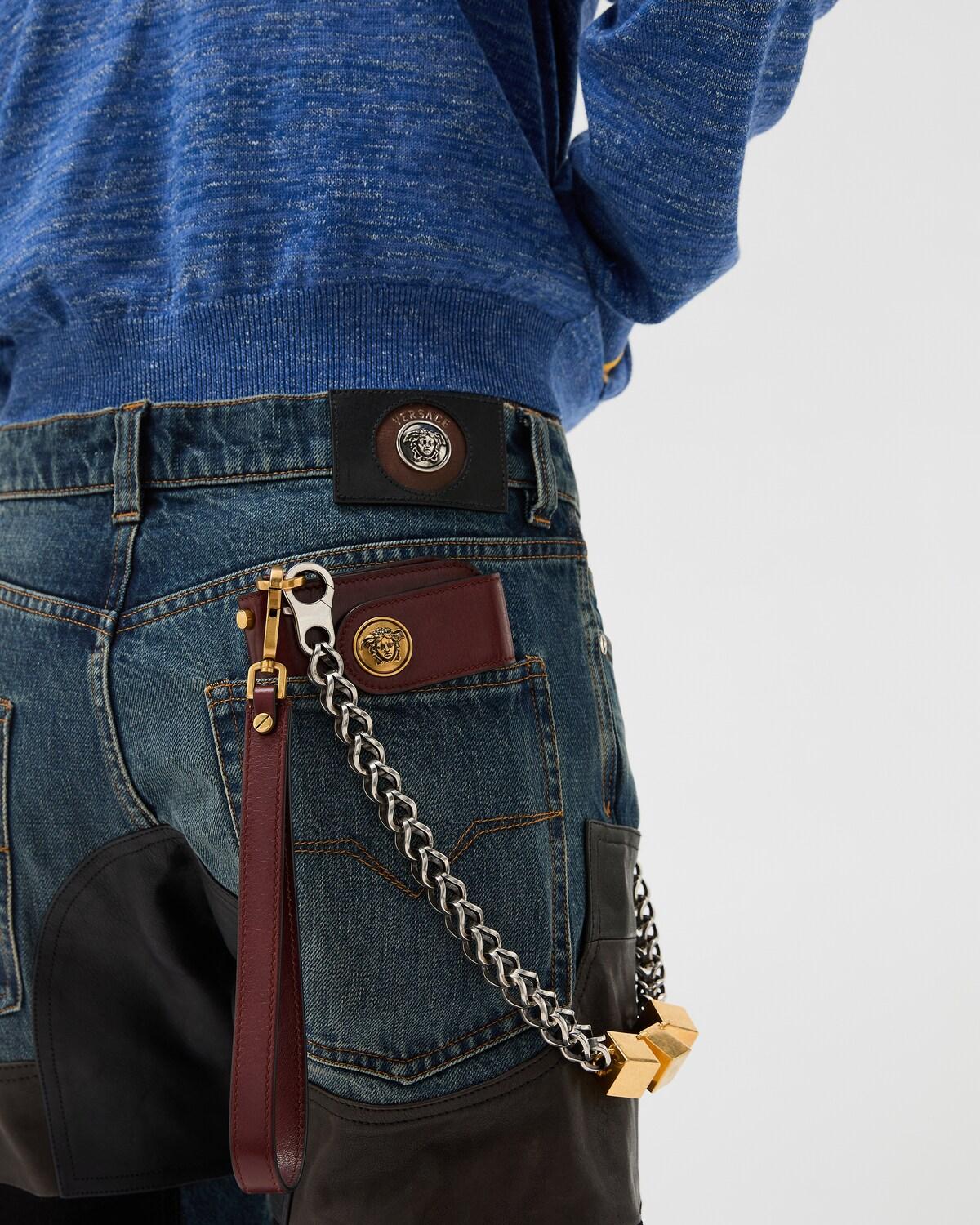 Leather Patchwork Straight Jeans - Image 6