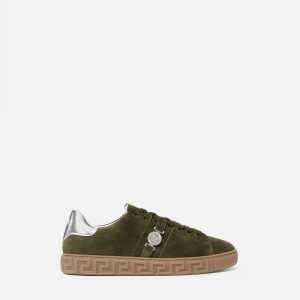 Greca Embellished Suede Sneakers