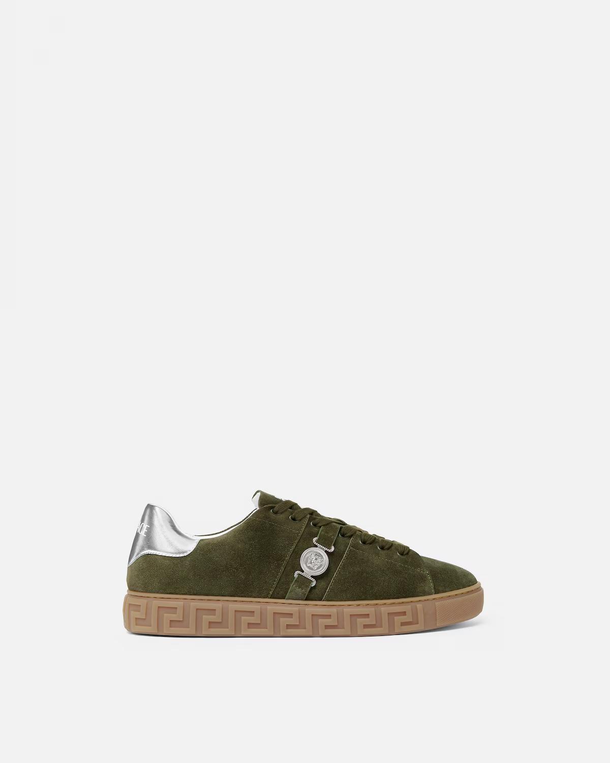 Greca Embellished Suede Sneakers