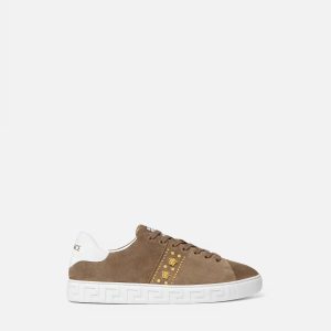 Greca Embellished Suede Sneakers