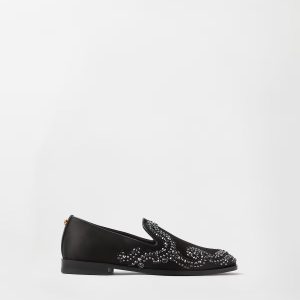 Medusa Embellished Satin Slippers