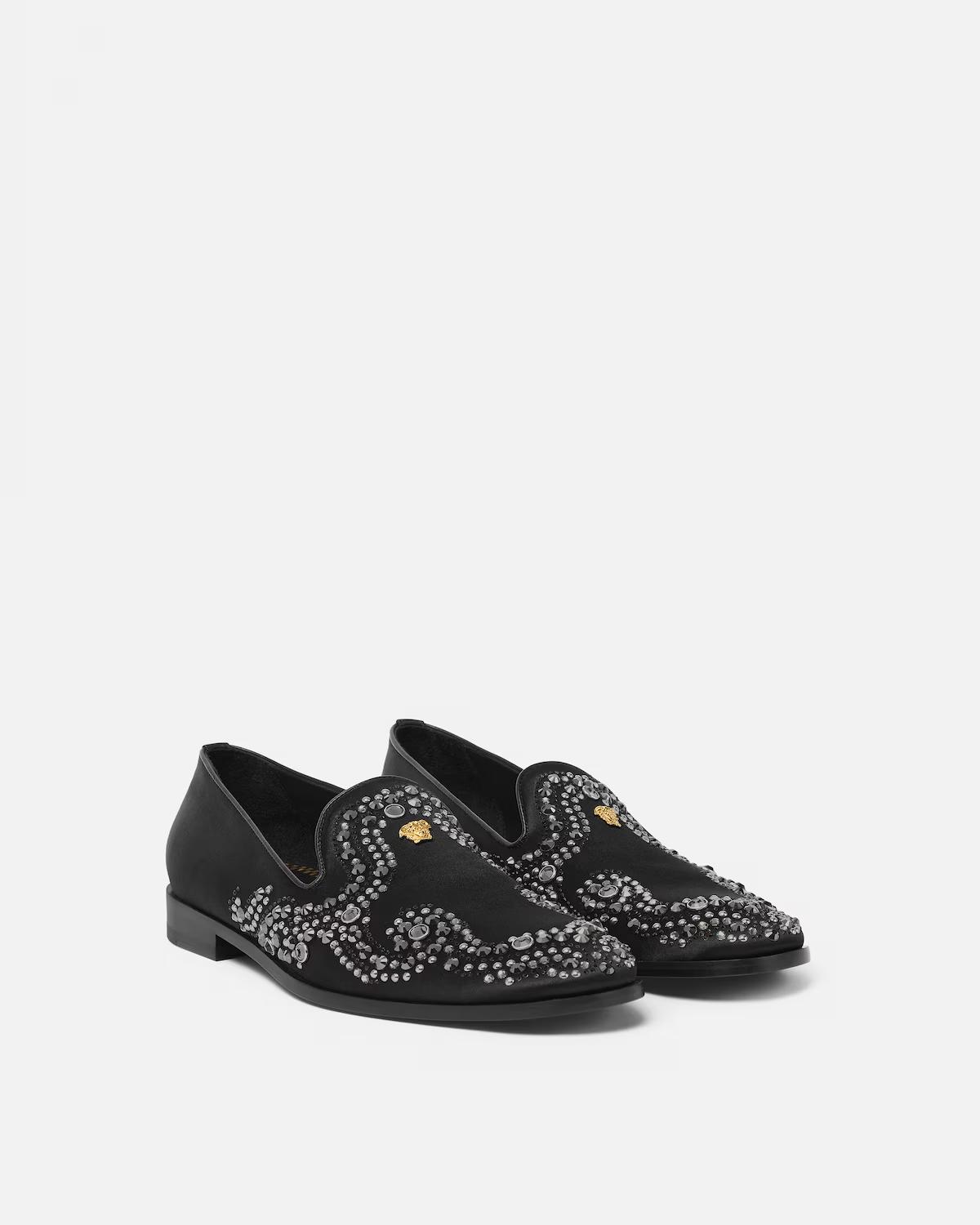 Medusa Embellished Satin Slippers - Image 2