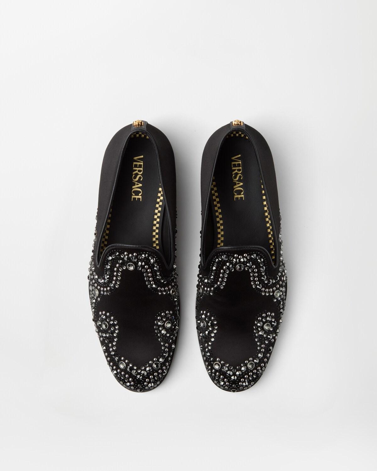 Medusa Embellished Satin Slippers - Image 3