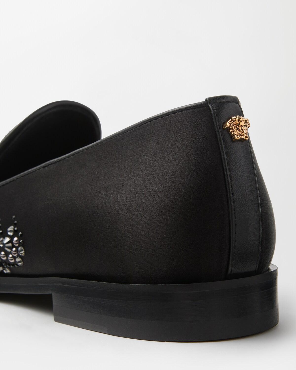 Medusa Embellished Satin Slippers - Image 5
