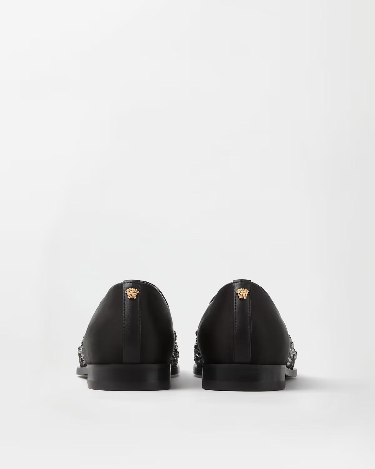 Medusa Embellished Satin Slippers - Image 6