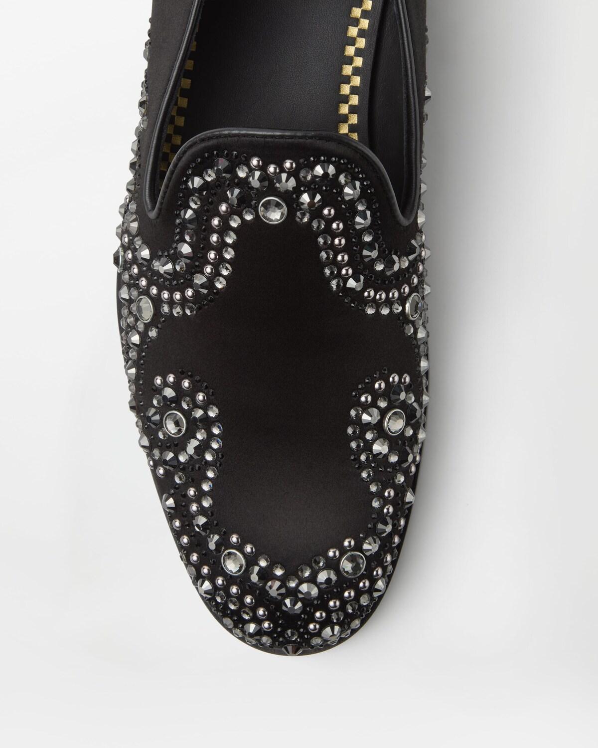 Medusa Embellished Satin Slippers - Image 7