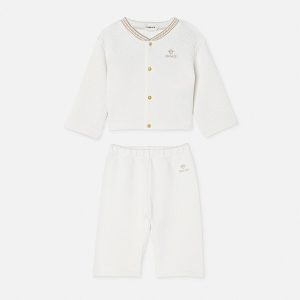 Baby cardigan set in embroidered matelass?? jersey