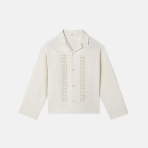 Kids Embroidered Micro-Check Jacquard Cotton Shirt