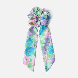 Kids Printed Twill Ribbon Tie Scrunchie