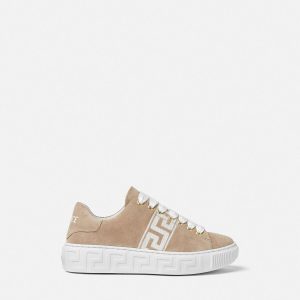 Kids Greca Embroidered Suede Sneakers