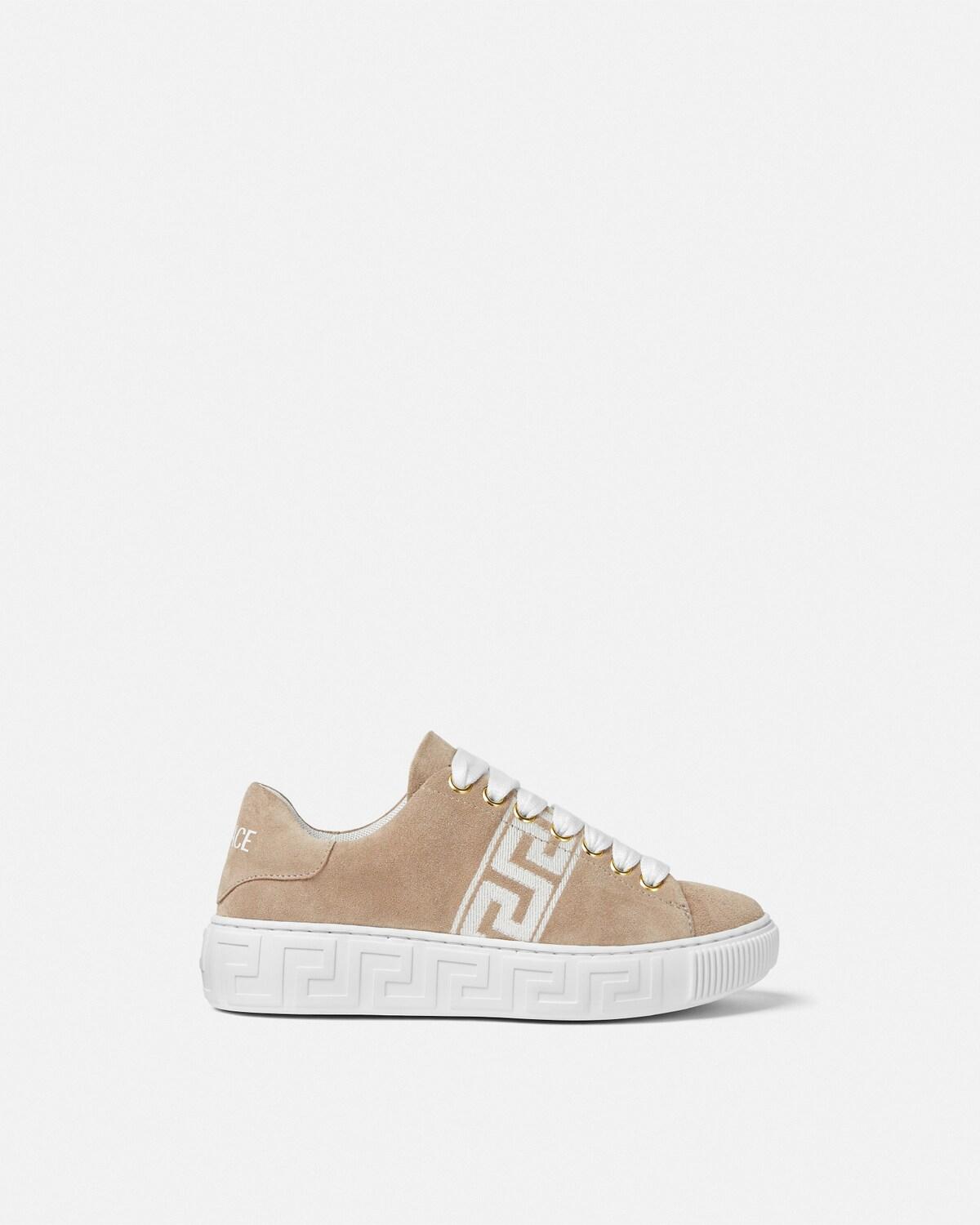 Kids Greca Embroidered Suede Sneakers