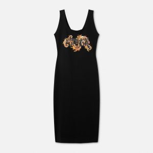 Printed Embroidered Cotton-Jersey Long Dress