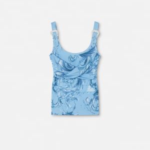Printed Cotton Draped Tank Top