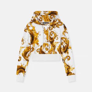 Printed Cotton-Jersey Crop Hoodie