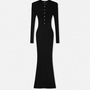 Merino Wool Ribbed Knit Maxi Dress